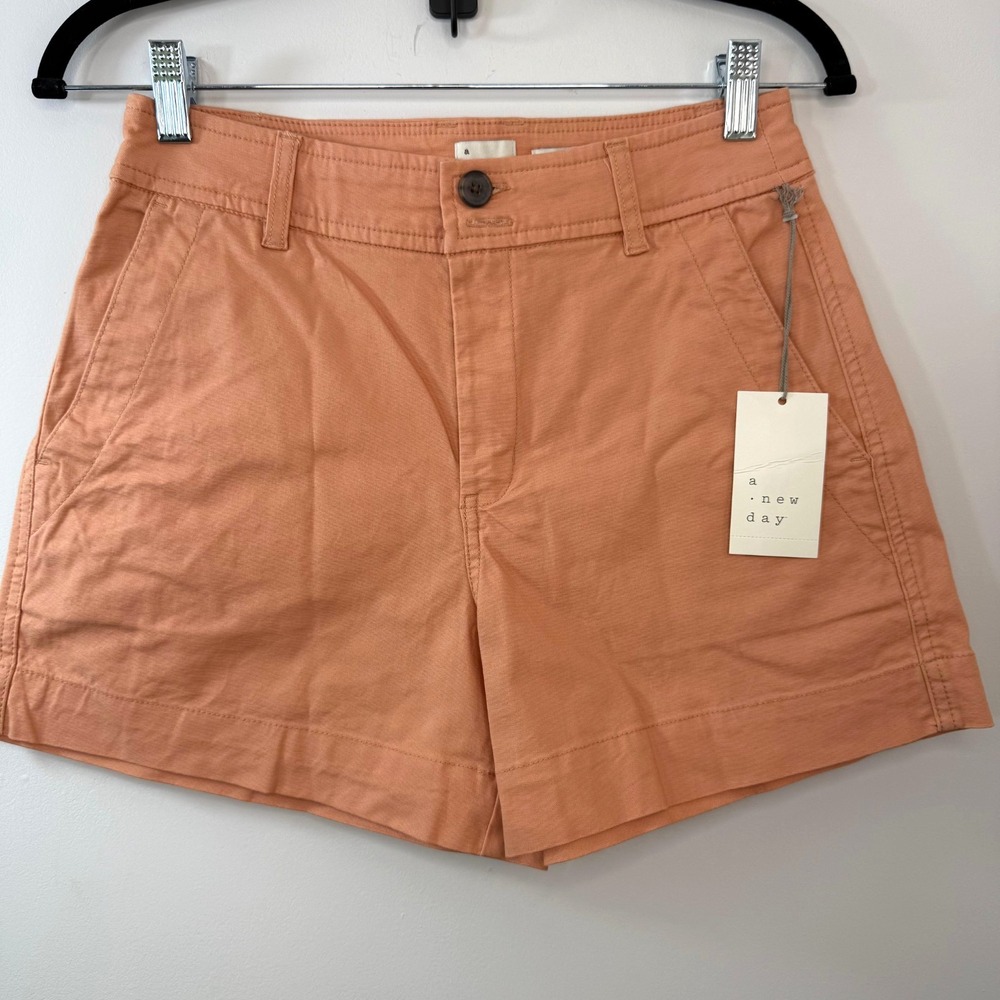 A New‎ Day Peach High-Rise Stretch Shorts Size 4 NWT Cotton Blend Casual